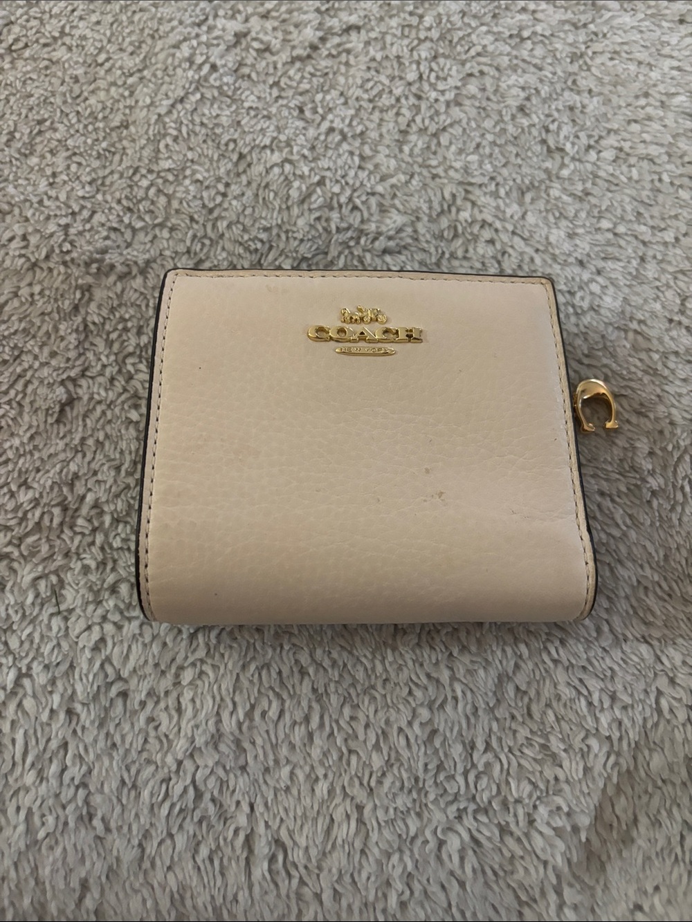 Coach Small Cream Leather Wallet with Gold Logo Accent